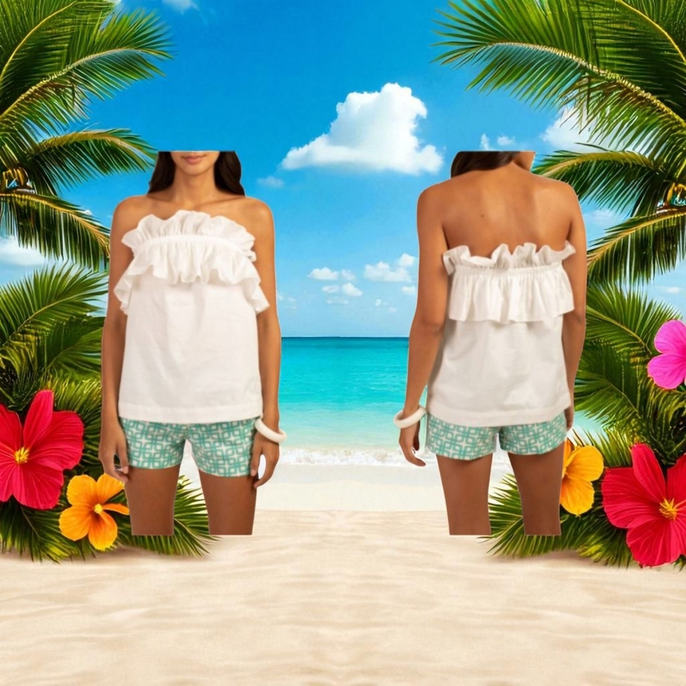 NWT Trina Turk White Strapless PROSPER TOP Ruffle Sz XS Organic Cotton MSRP $188
